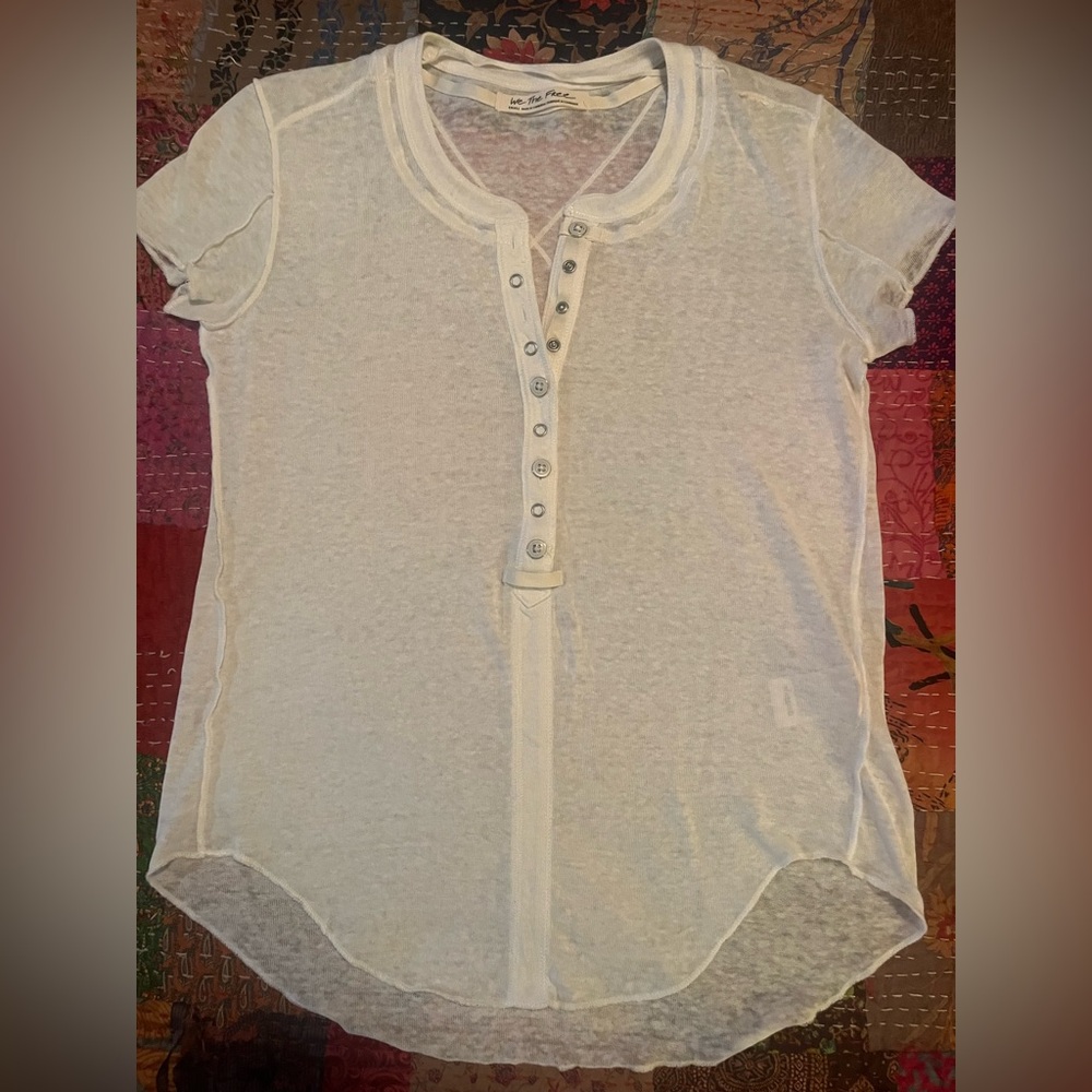 We The Free White Sheer Button-up Top size Small NWOT